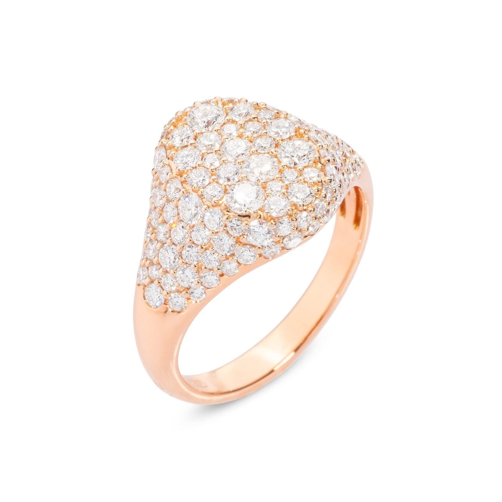 Ponte Vecchio Pitti 18ct Rose Gold 1.68ct Diamond Encrusted Signet Ring - Default Title / Gold