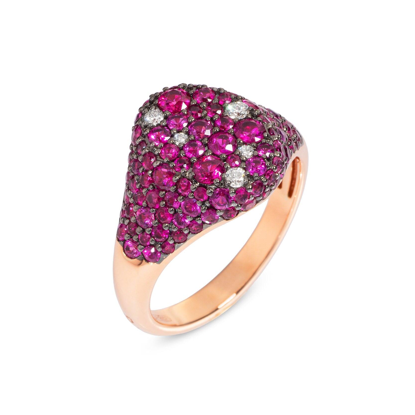 Ponte Vecchio Pitti 18ct Rose Gold 2.10ct Ruby Diamond Encrusted Signet Ring - Default Title / Gold