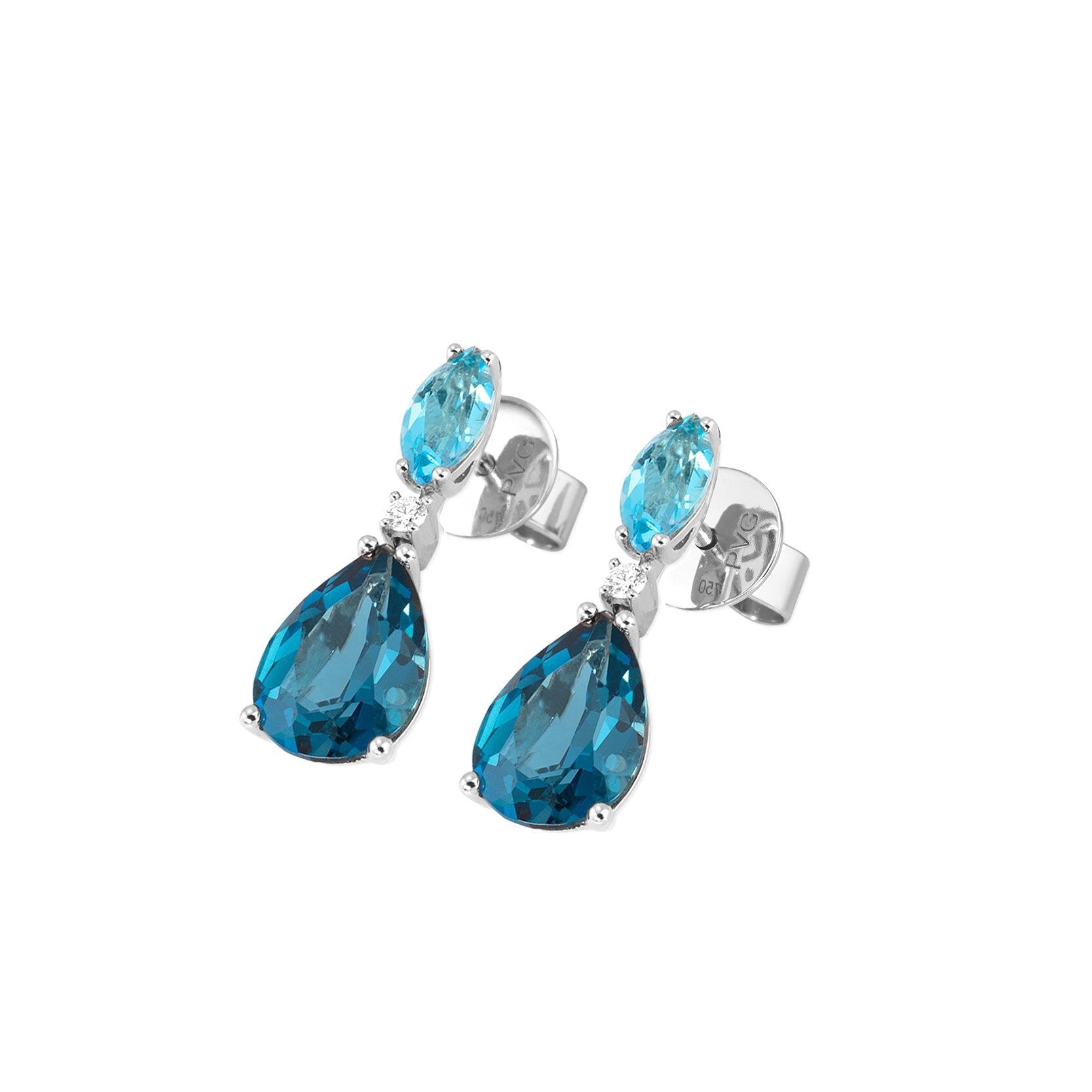 Ponte Vecchio Iris 18ct White Gold Blue Topaz Diamond Drop Earrings