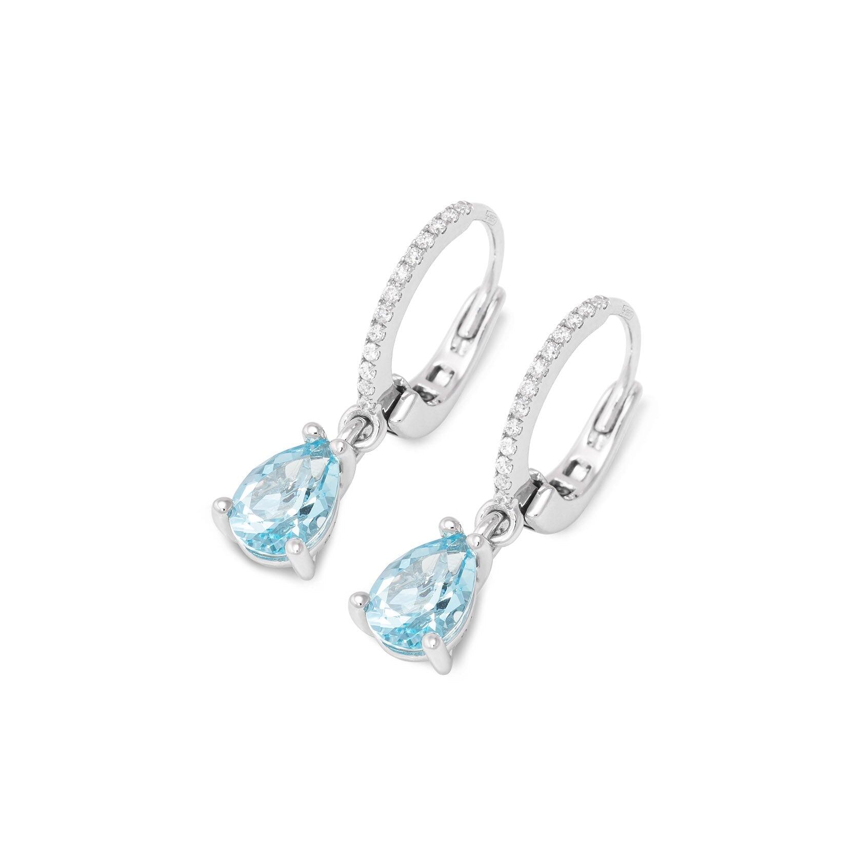 Ponte Vecchio Iris 18ct White Gold Blue Topaz Diamond Hoop Drop Earrings