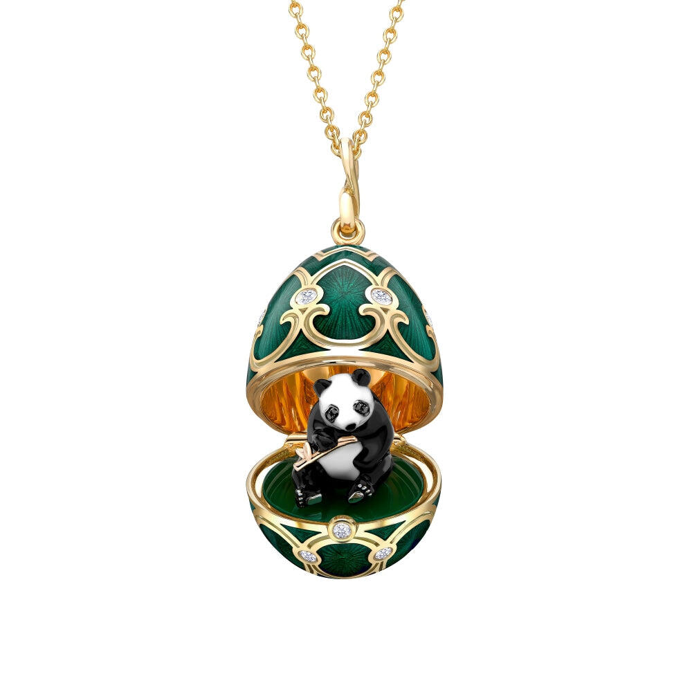 Faberge Tsarskoye Selo Yellow White Rose Gold Enamel Locket with Panda Surprise - Gold