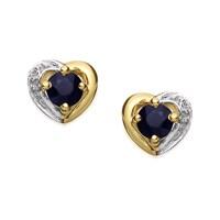 9ct Gold Two Colour Black Sapphire And Diamond Heart Stud Earrings - 6mm- EXCLUSIVE - G0230