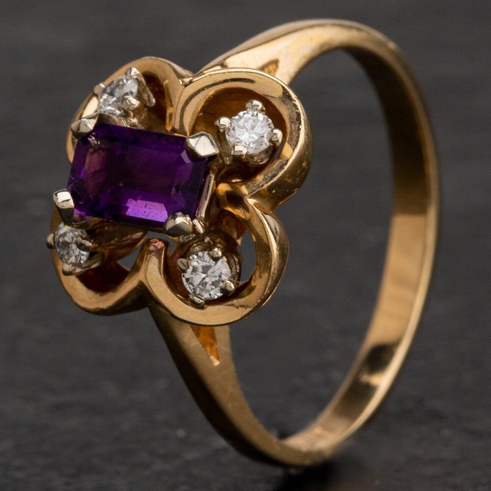Pre-Owned 14ct Yellow Gold Amethyst Diamond Fancy Ring 4342008
