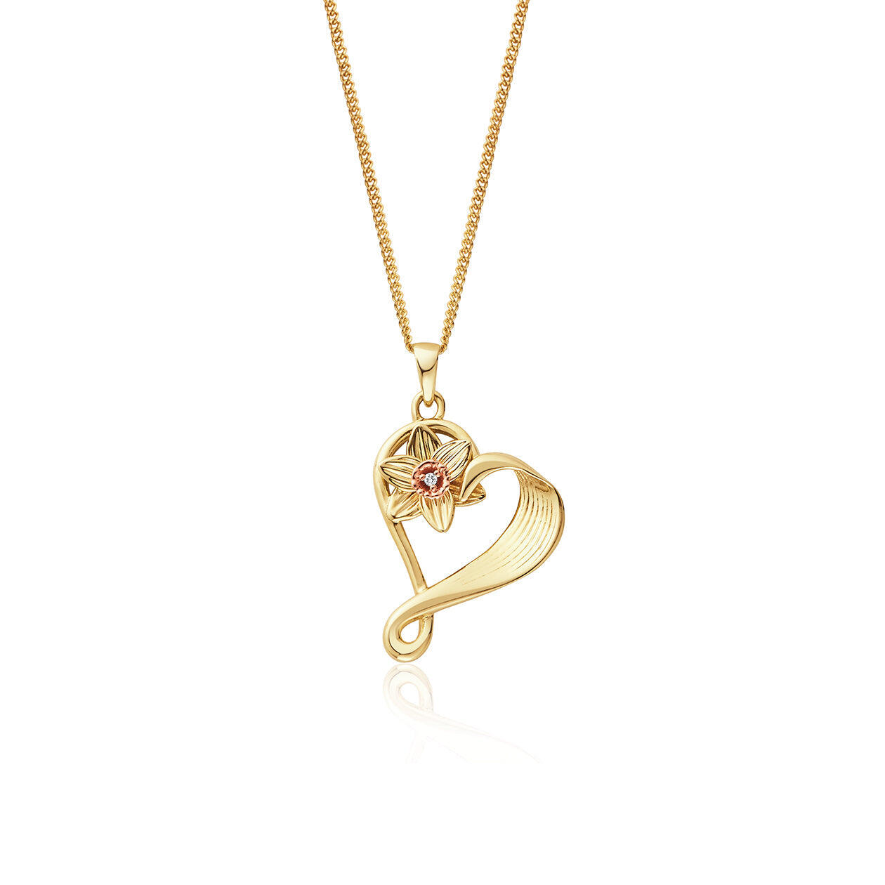 Clogau St Davids Daffodil Heart 9ct Gold Diamond Pendant - Gold