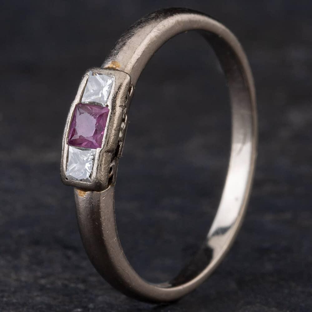 Pre-Owned 18ct White Gold Princess Cut Pink Sapphire &amp; Princess Cut Diamond Three Stone Ring 4148760