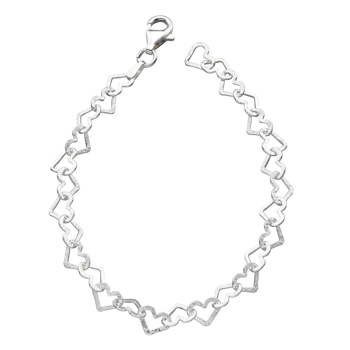 Sterling Silver Diamond Cut Heart Link Bracelet