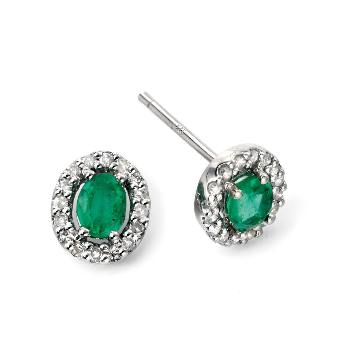 9Ct White Gold Emerald and Diamond Earrings
