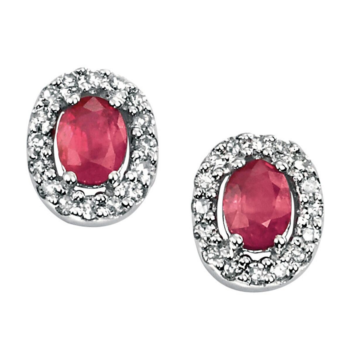 9Ct White Gold Oval Ruby Earrings With Pave Diamonds