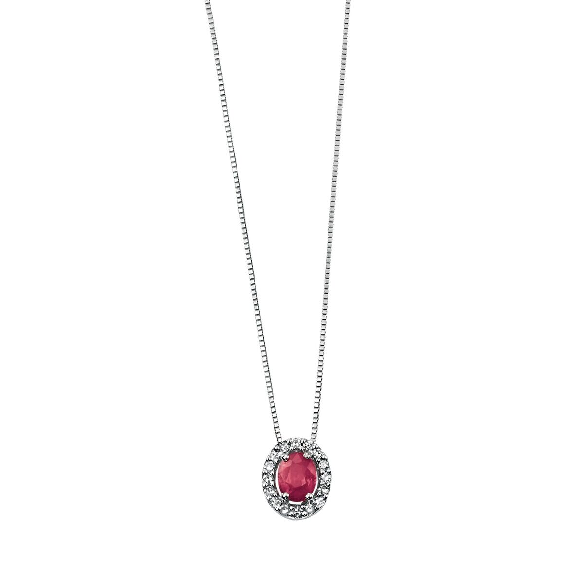 9Ct White Gold Oval Ruby Pendant With Pave Diamonds