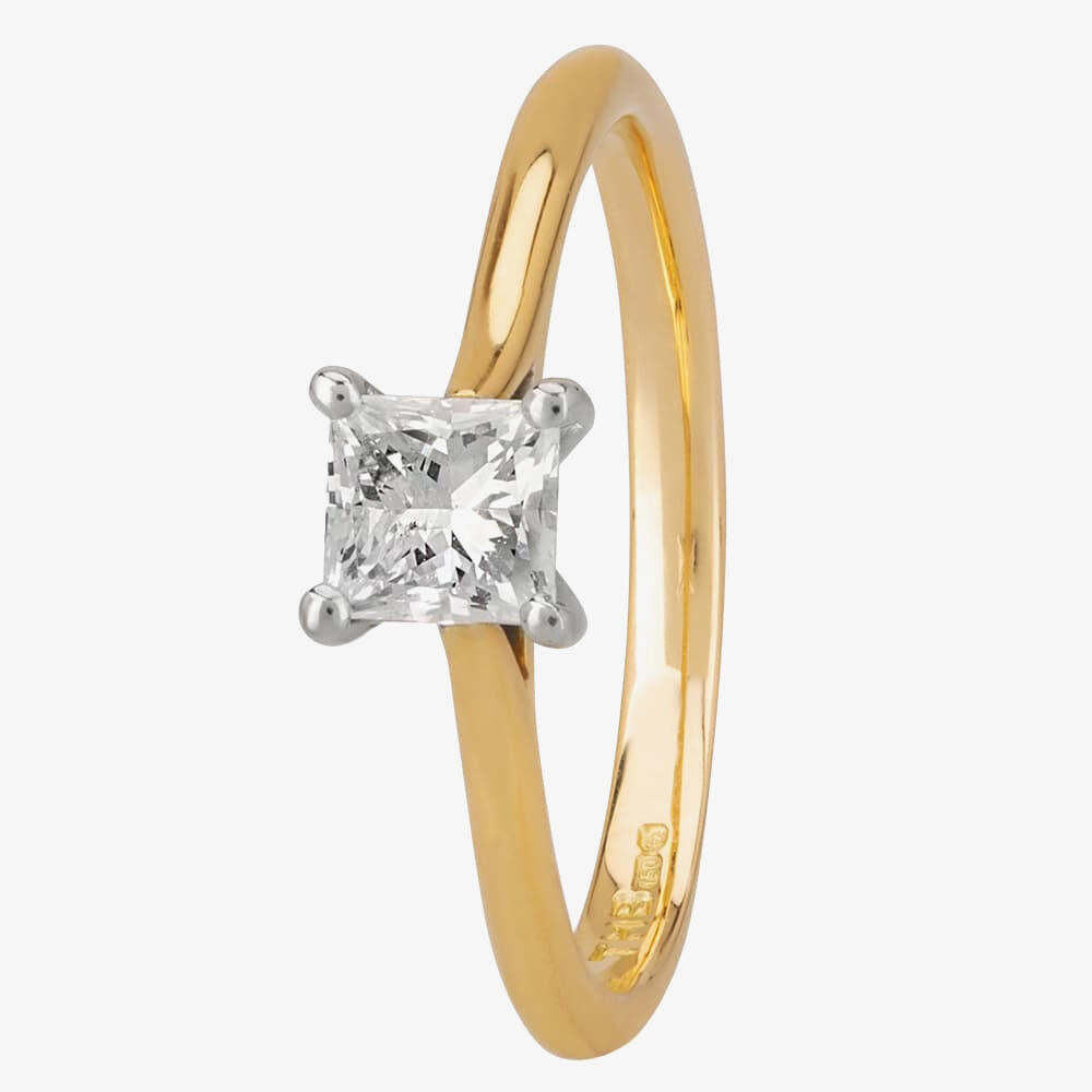 1888 Collection 18ct Gold Certificated 0.50ct Princess-Cut Diamond Classic Solitaire Ring RI-2022(.50CT PLUS)- H/VS2/0.52ct