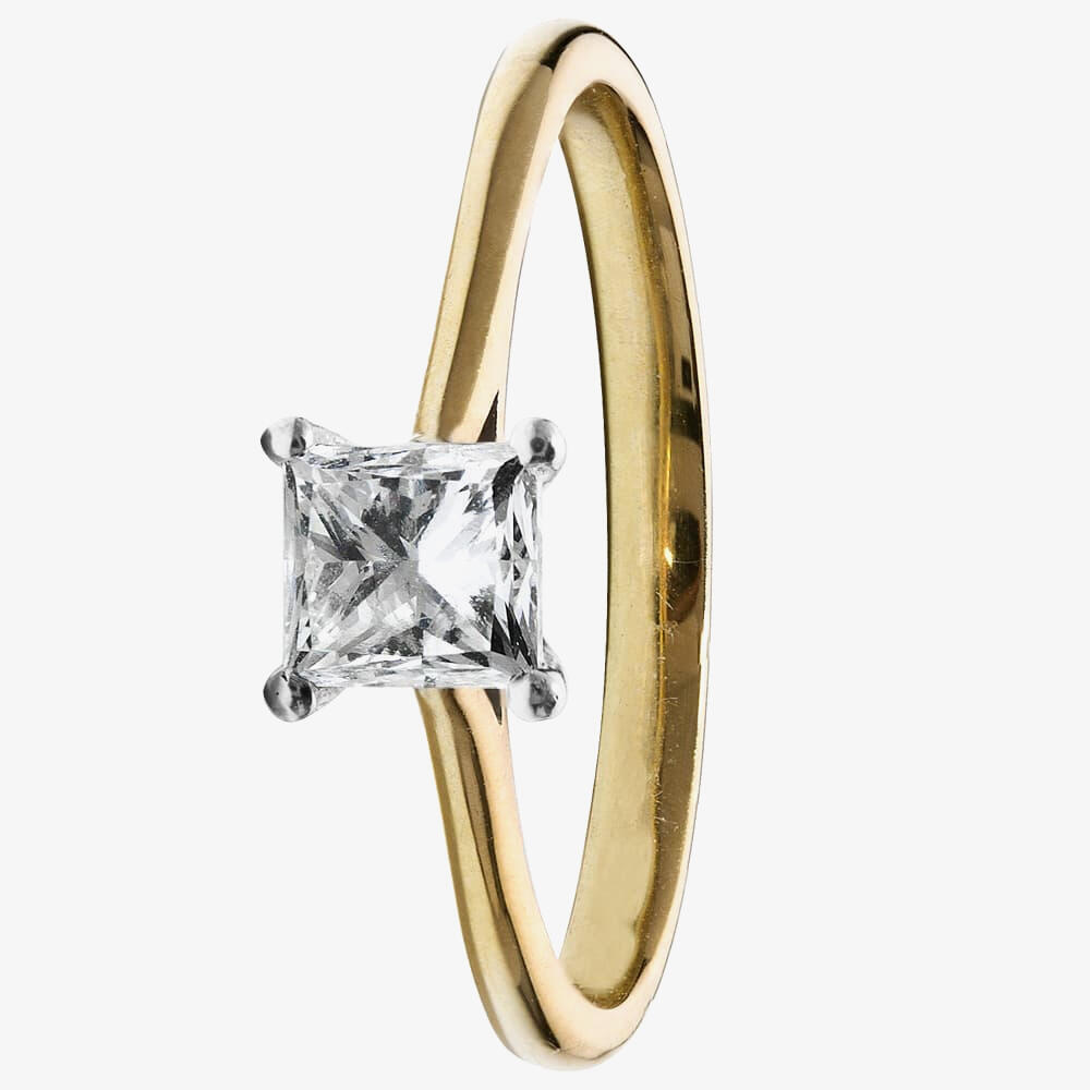 1888 Collection 18ct Gold Certificated 0.70ct Princess-Cut Diamond Classic Solitaire Ring RI-2022(.70CT PLUS)- H/SI1/0.70ct