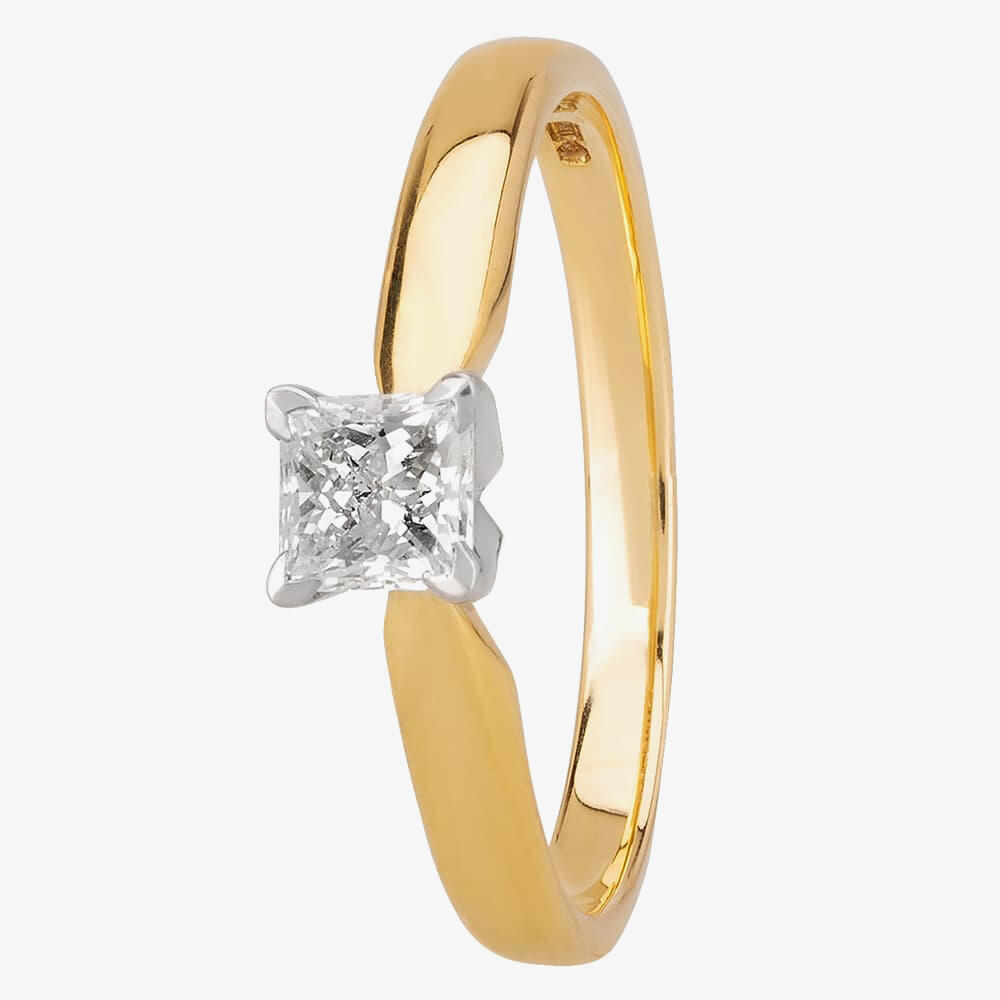 1888 Collection 18ct Gold Certificated Princess-Cut 0.40ct Diamond V-Shaped Ring M94-B3(.40CT PLUS)- G/SI1/0.40ct