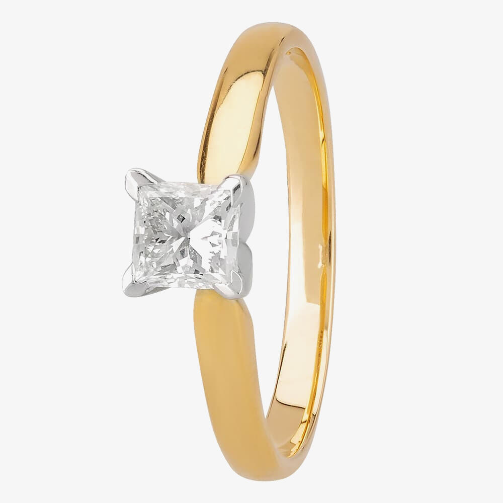 1888 Collection 18ct Gold Certificated Princess-Cut 0.50ct Diamond V-Shaped Ring M94-B3(.50CT PLUS)- H/VVS2/0.50ct