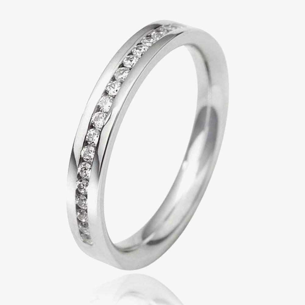 18ct White Gold 3.0mm Channel Set Diamond Flat Court Wedding Ring WGH2/3R125 18W HSI-K