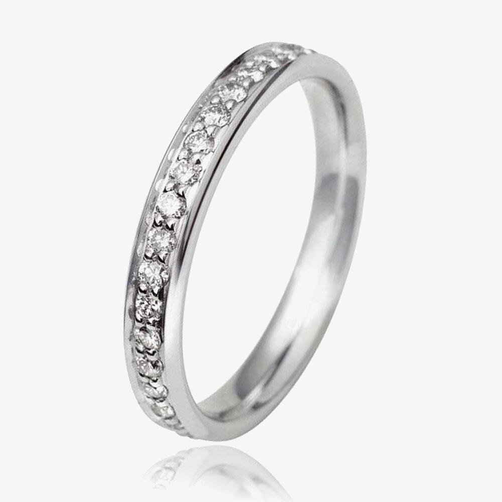 18ct White Gold 3mm Full Grain Set Diamond Court Wedding Ring WG11/3R150 18W HSI-K