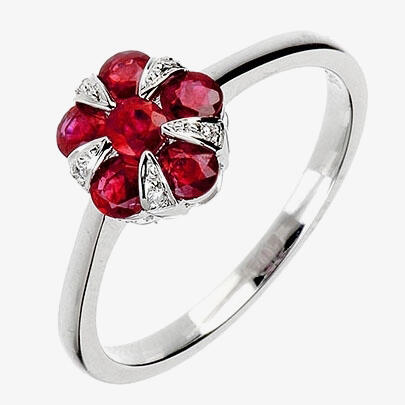 18ct White Gold Diamond and Ruby Cluster Flower Ring 18DR348-R-W