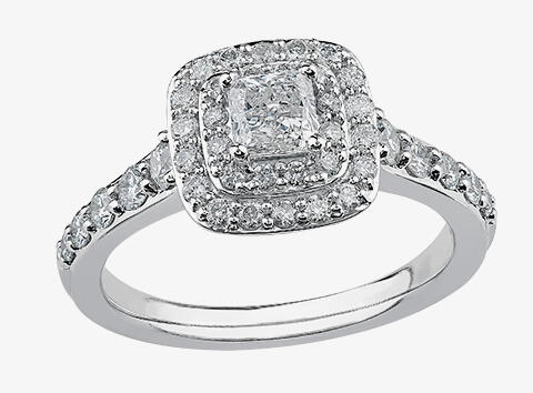 9ct White Gold 0.50ct Princess-cut Diamond Double Halo Ring 3812WG/50-9 N