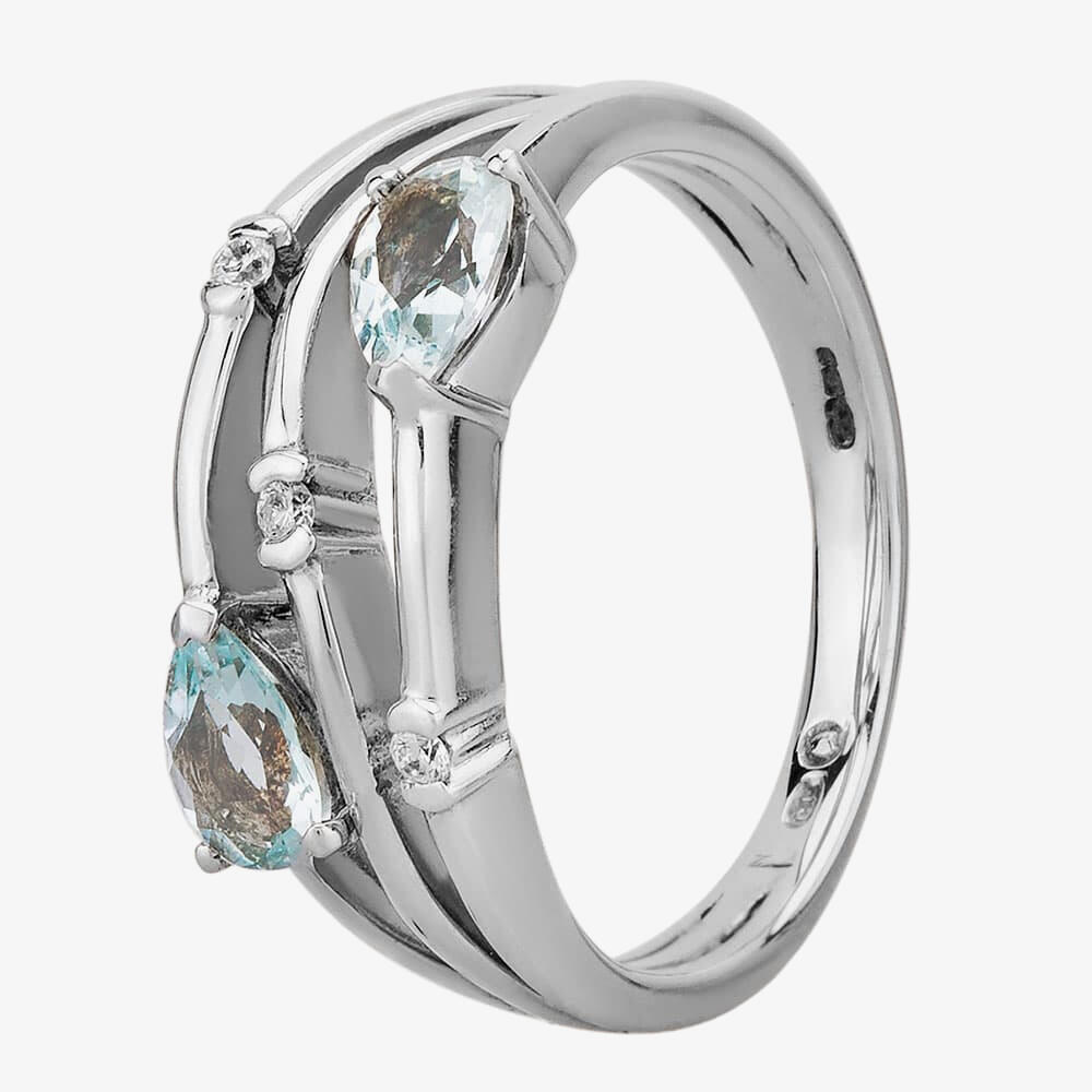 9ct White Gold Blue Topaz and Diamond Dress Ring 9475/9W/DQ10BT N