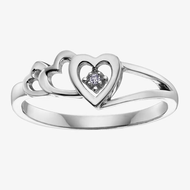 9ct White Gold Diamond Triple Open Heart Ring CH406WG-10 L