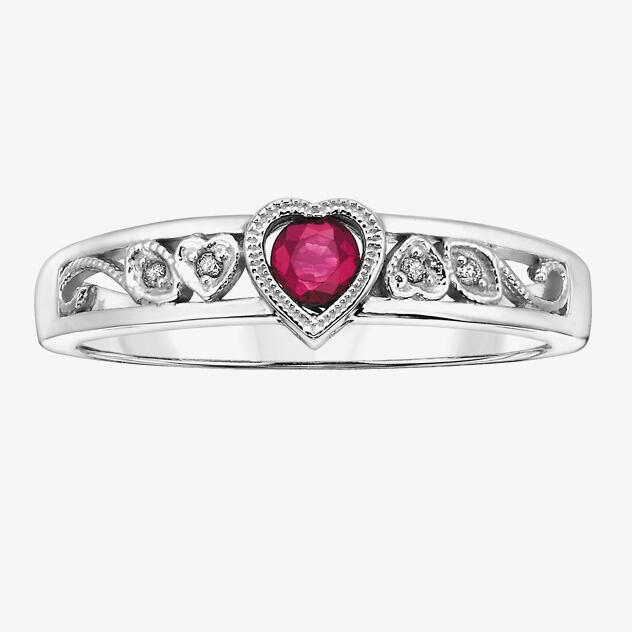 9ct White Gold Ruby and Diamond Heart Ring 51X19WG/10RUB L