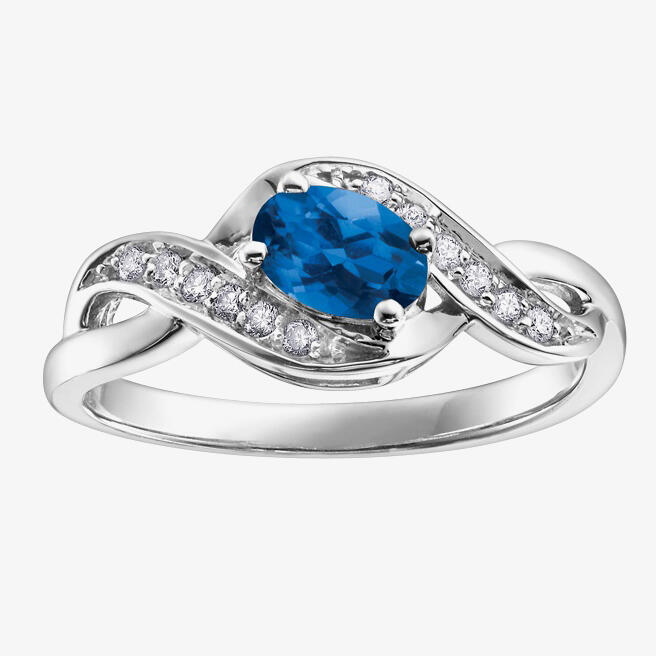 9ct White Gold Sapphire and Diamond Swirl Ring 51Z50WG/9 SAPH O