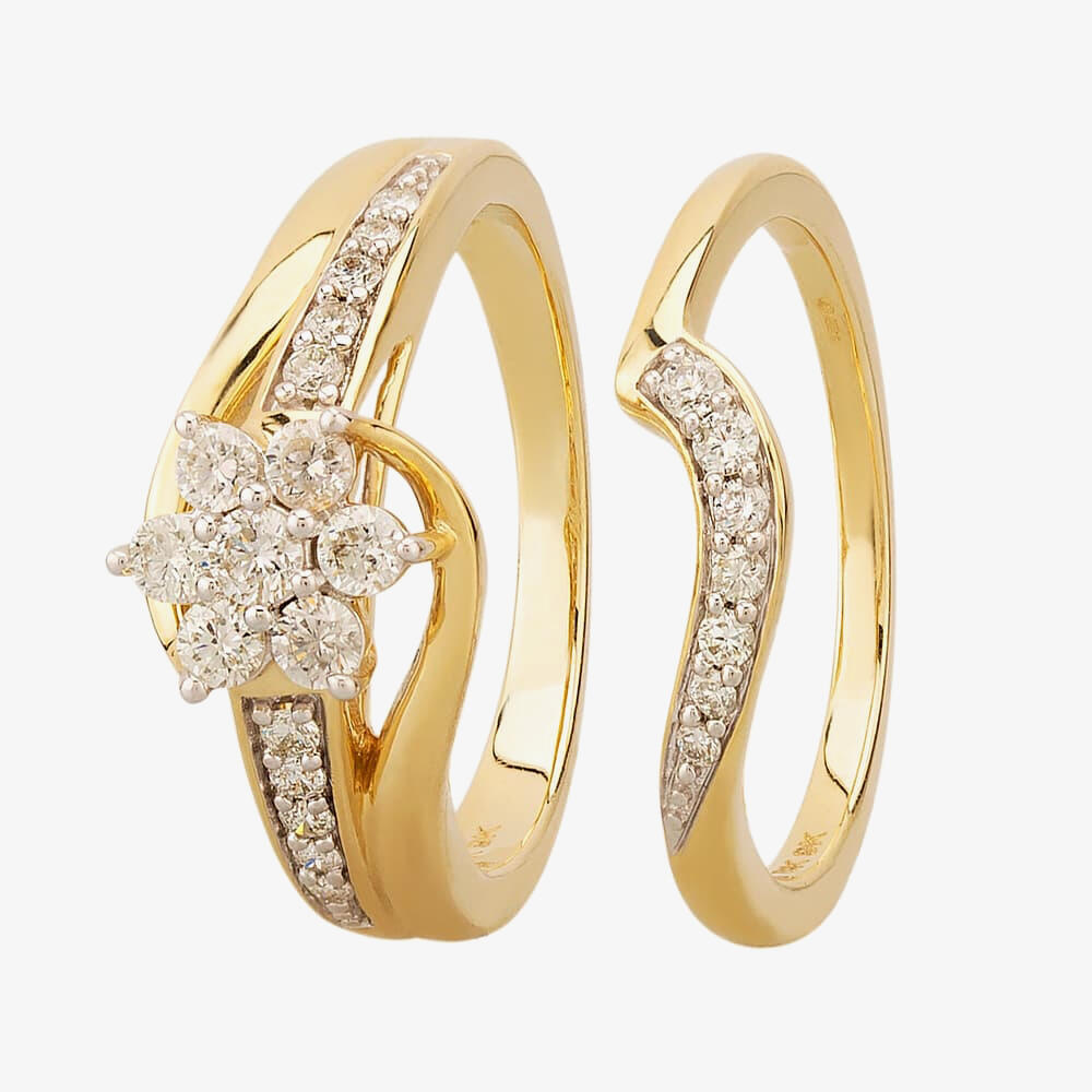 9ct Yellow Gold 0.75ct Diamond Cluster Twist Bridal Set THR15237-75-L