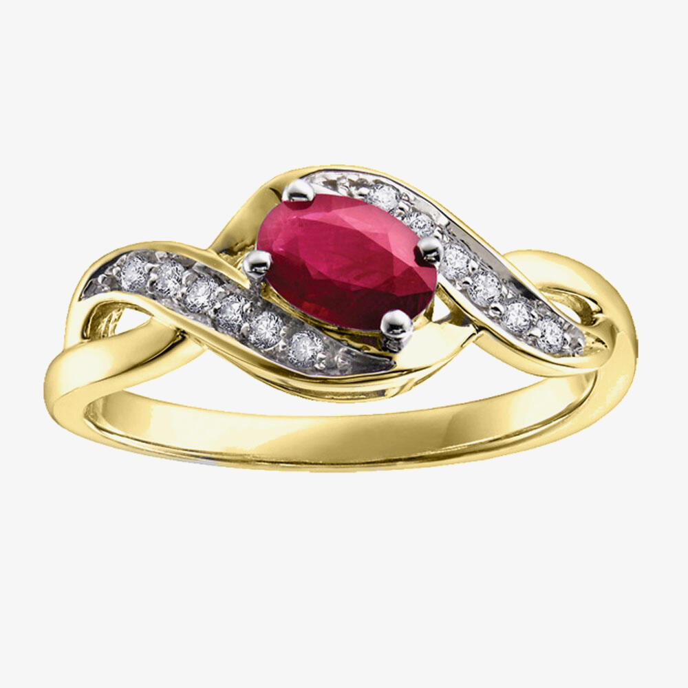 9ct Yellow Gold Ruby and Diamond Swirl Ring 51Z50YG/9 RUB L