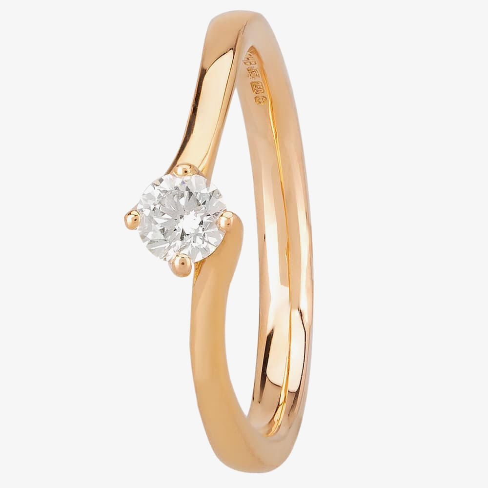 1888 Collection 18ct Rose Gold Certificated 0.25ct Diamond Twisted Solitaire Ring RI-137(.25CT PLUS)- H/SI2/0.27ct