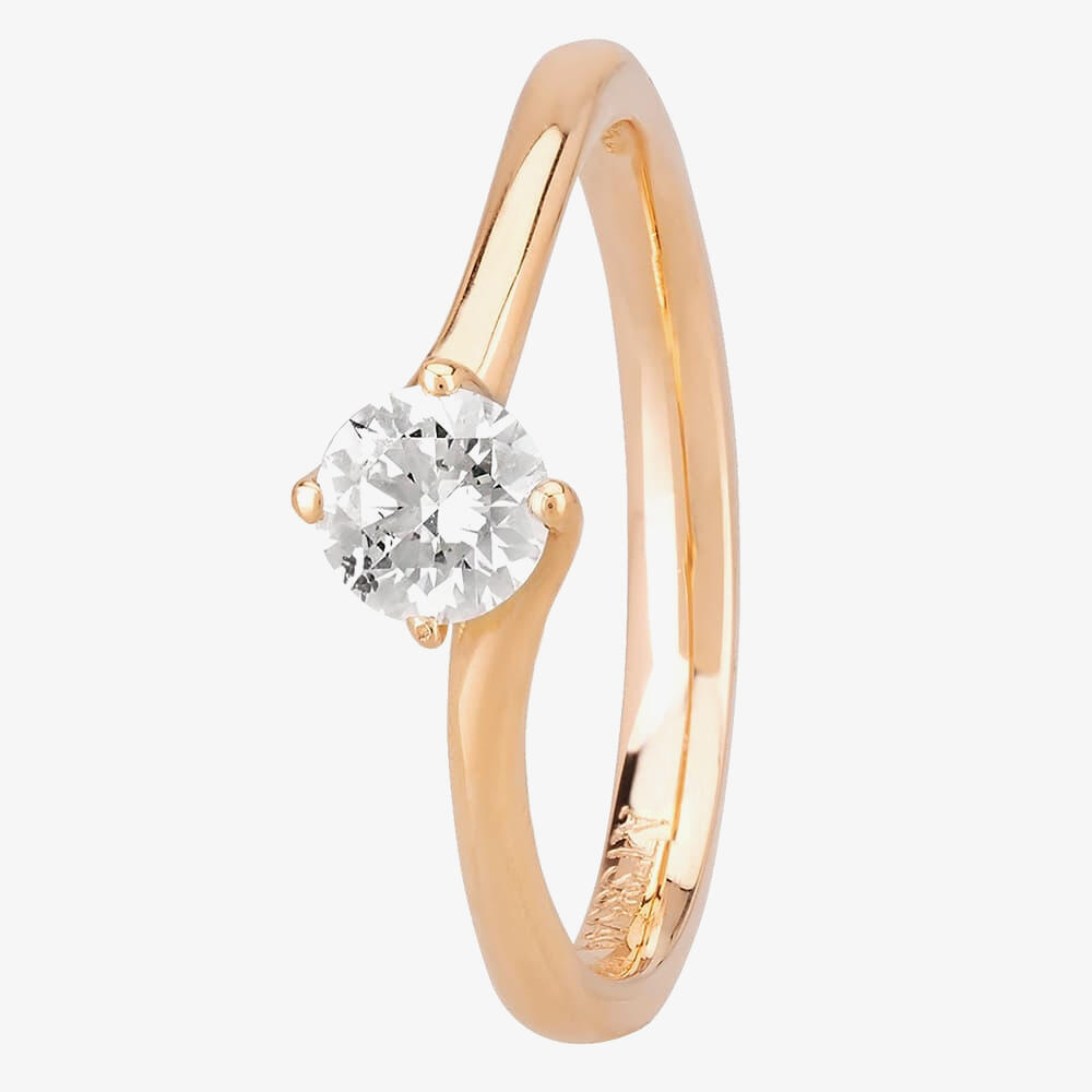 1888 Collection 18ct Rose Gold Certificated 0.33ct Diamond Twisted Solitaire Ring RI-137(.33CT PLUS)- H/SI2/0.35ct