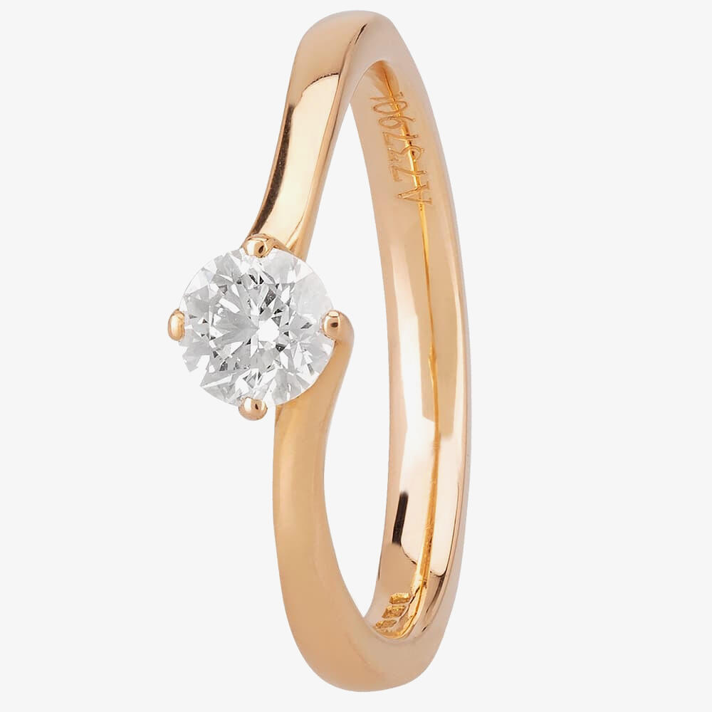 1888 Collection 18ct Rose Gold Certificated 0.40ct Diamond Twisted Solitaire Ring RI-137(.40CT PLUS)- H/SI2/0.40ct