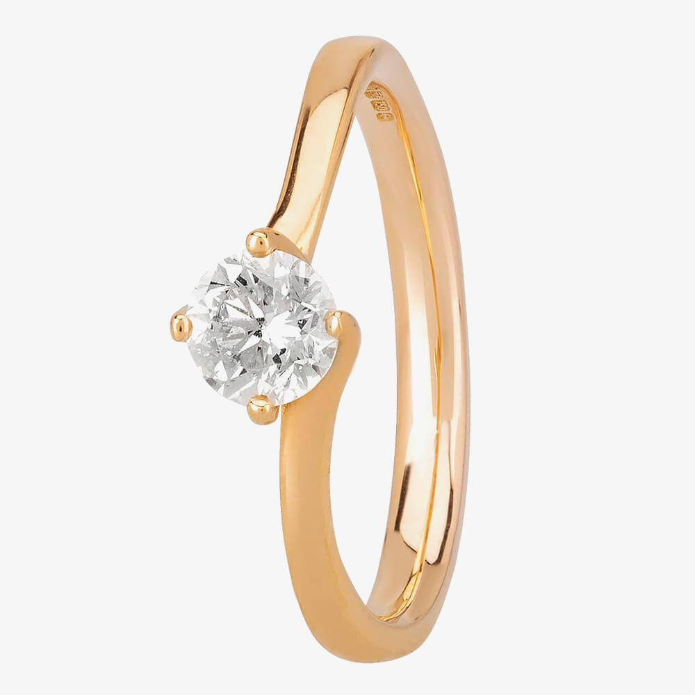 1888 Collection 18ct Rose Gold Certificated 0.50ct Diamond Twisted Solitaire Ring RI-137(.50CT PLUS)- I/SI1/0.50ct