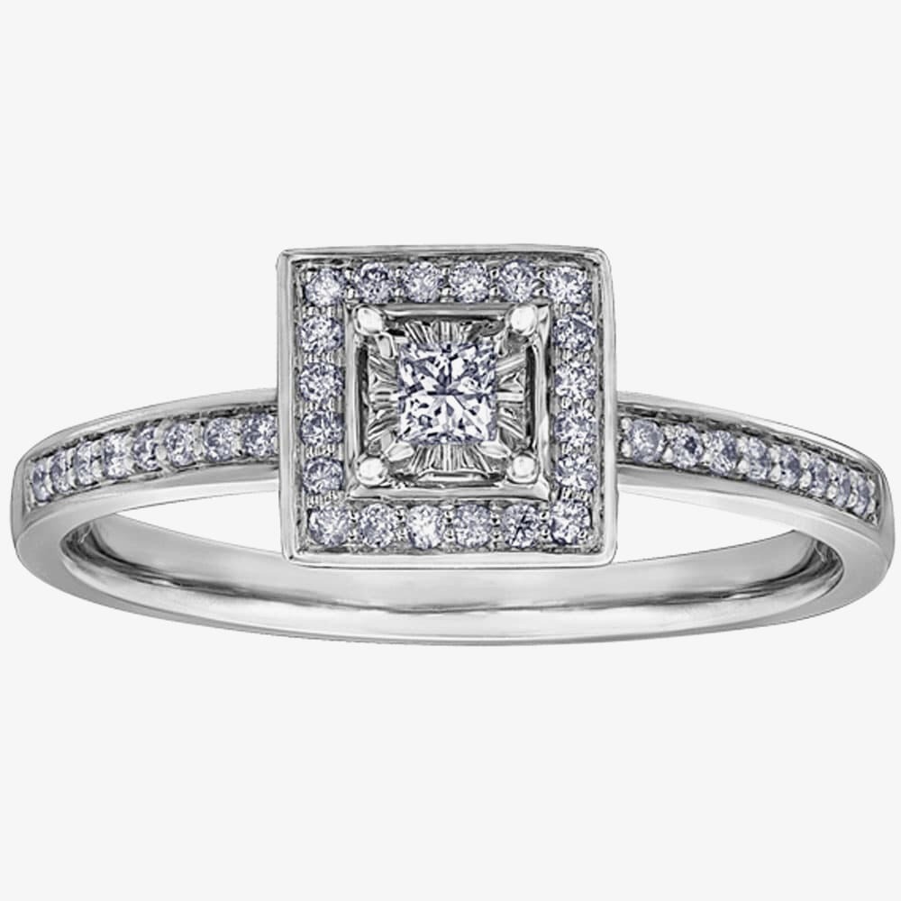 9ct White Gold 0.20ct Princess-cut Diamond Square Cluster Ring 30388WG/20-10 M