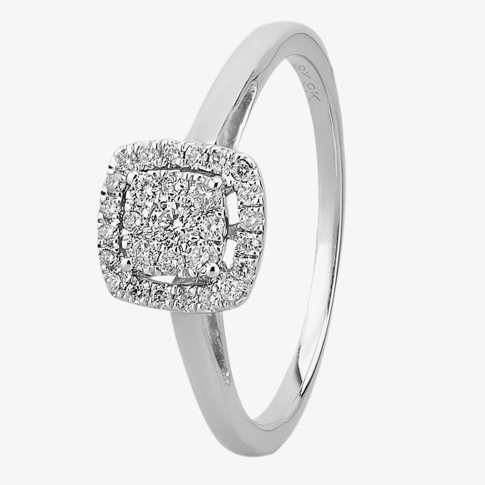 9ct White Gold 0.25ct Diamond Cushion Cluster Ring THR10926-25 L