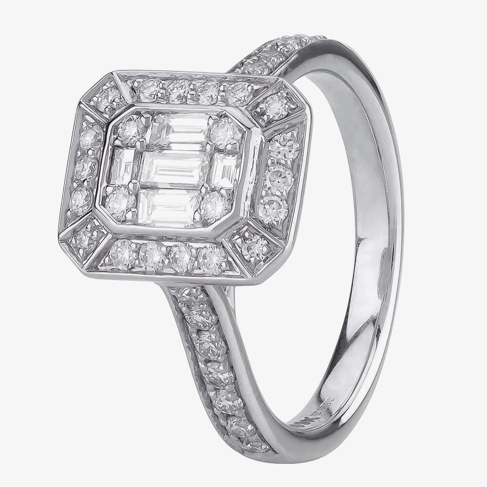 9ct White Gold 0.58ct Multi-cut Diamond Mosaic Cluster Ring 30518WG/58-9  P