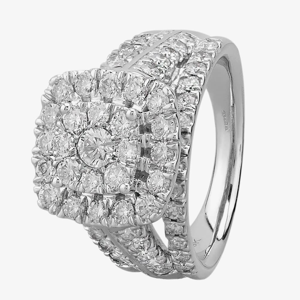 9ct White Gold 2.00ct Diamond Shouldered Cushion Cluster Ring THR18930-200 L