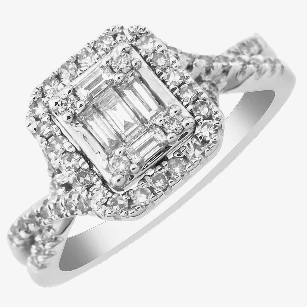 9ct White Gold Baguette and Brilliant Diamond Square Cluster Ring DR1362W P