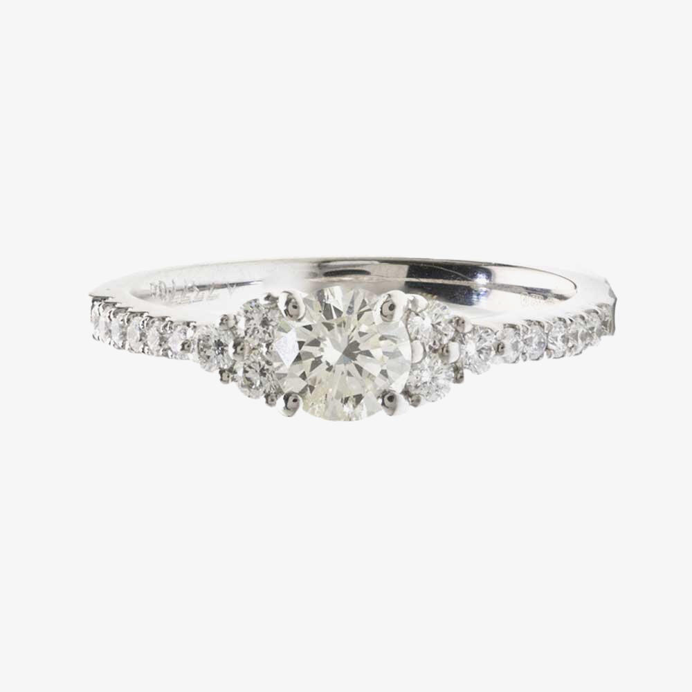 Platinum 4 Claw 7 Stone Cluster Diamond Shoulders Ring DSR39(0.30ct PLUS)-F/SI2/0.62ct