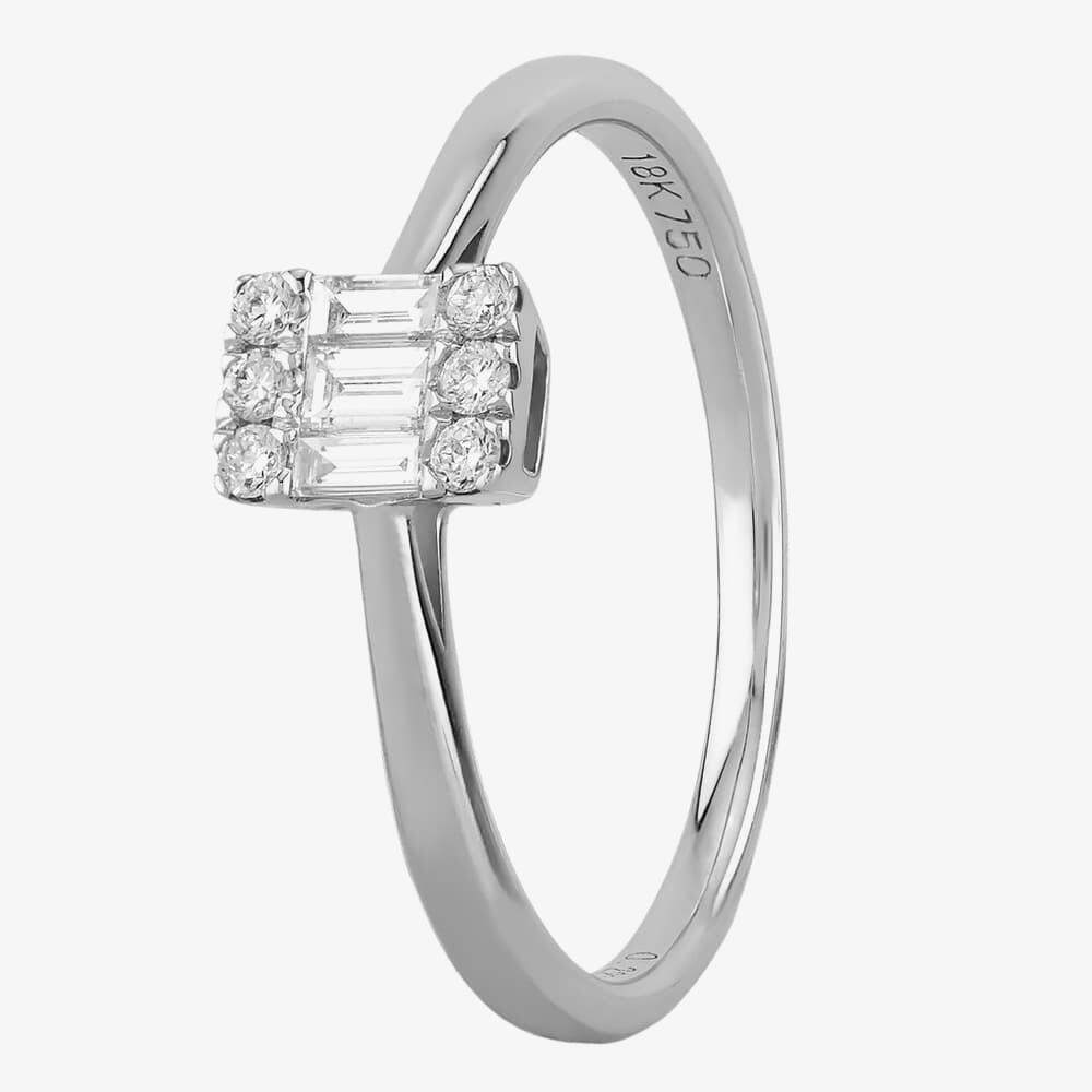 18ct White Gold Oblong Baguette Brilliant Diamond Ring NTR941D-SM-18W M