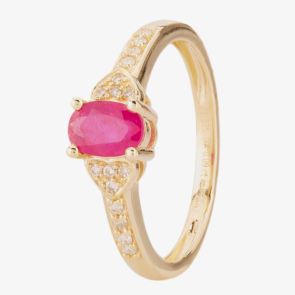 9ct Gold Oval Cut Ruby Diamond Shouldered Ring OJR0264-R 9KY L