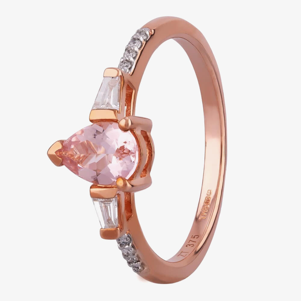 9ct Rose Gold Pear-cut Morganite and Diamond Ring OJS0011R-MO M