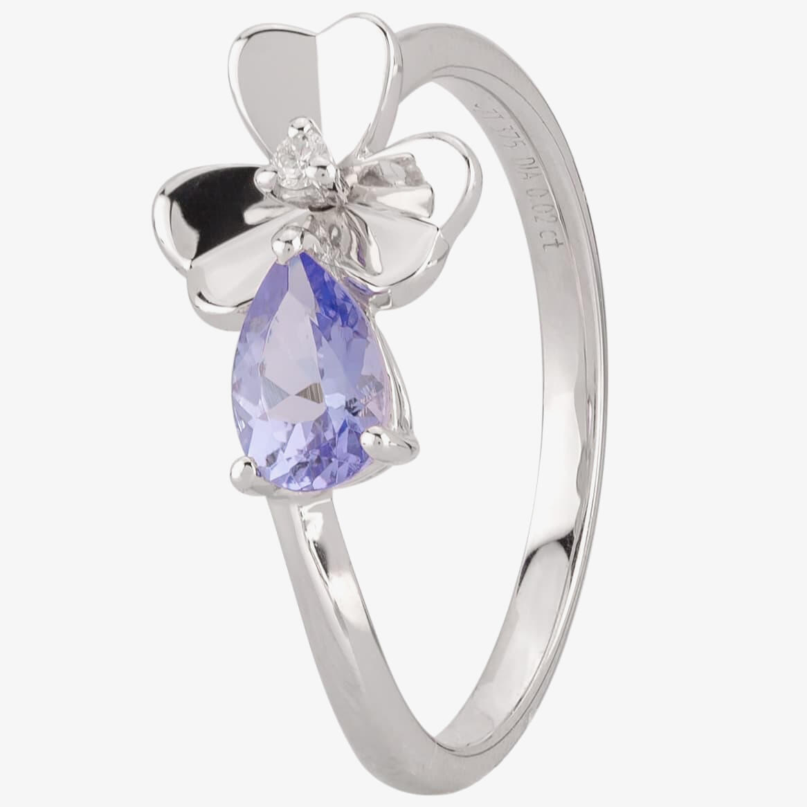 9ct White Gold Diamond Pear Shaped Tanzanite Flower Ring CY308R-T2A 9KW M