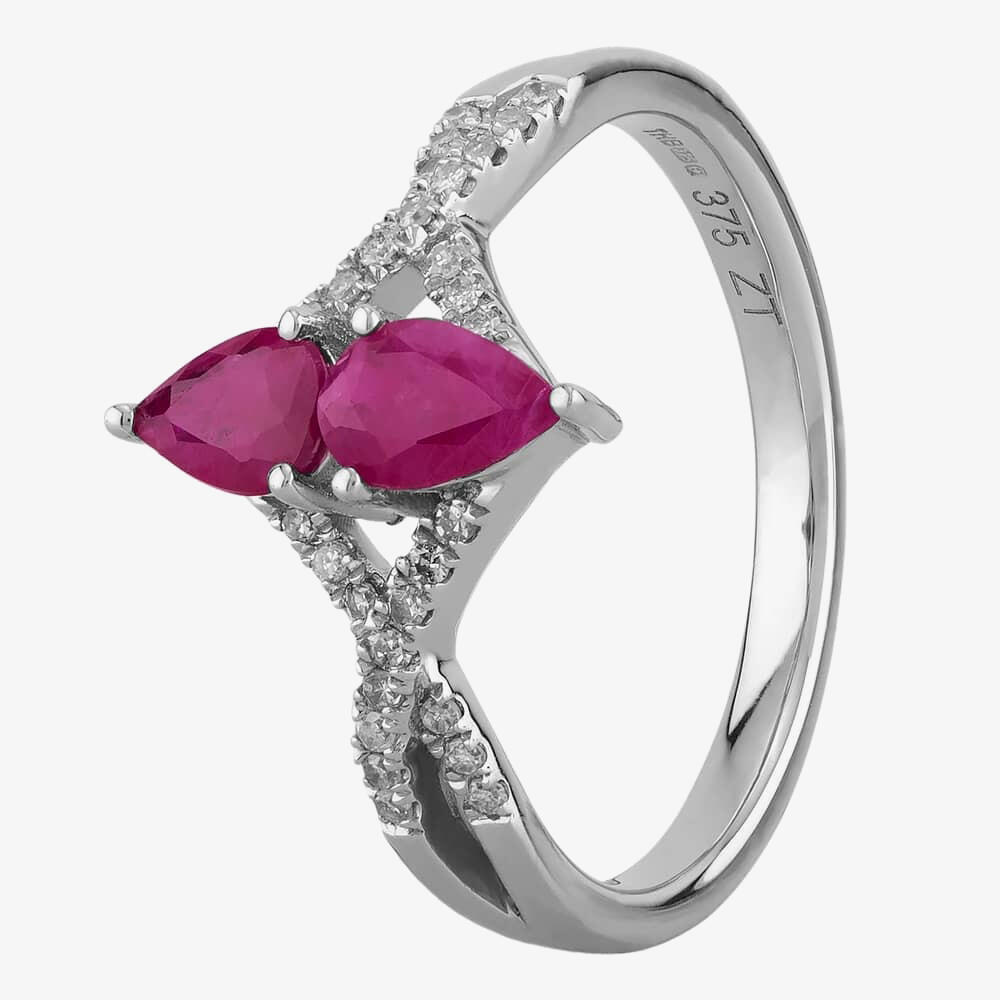 9ct White Gold Ruby And Diamond Crossover Ring OJR0130C-R L