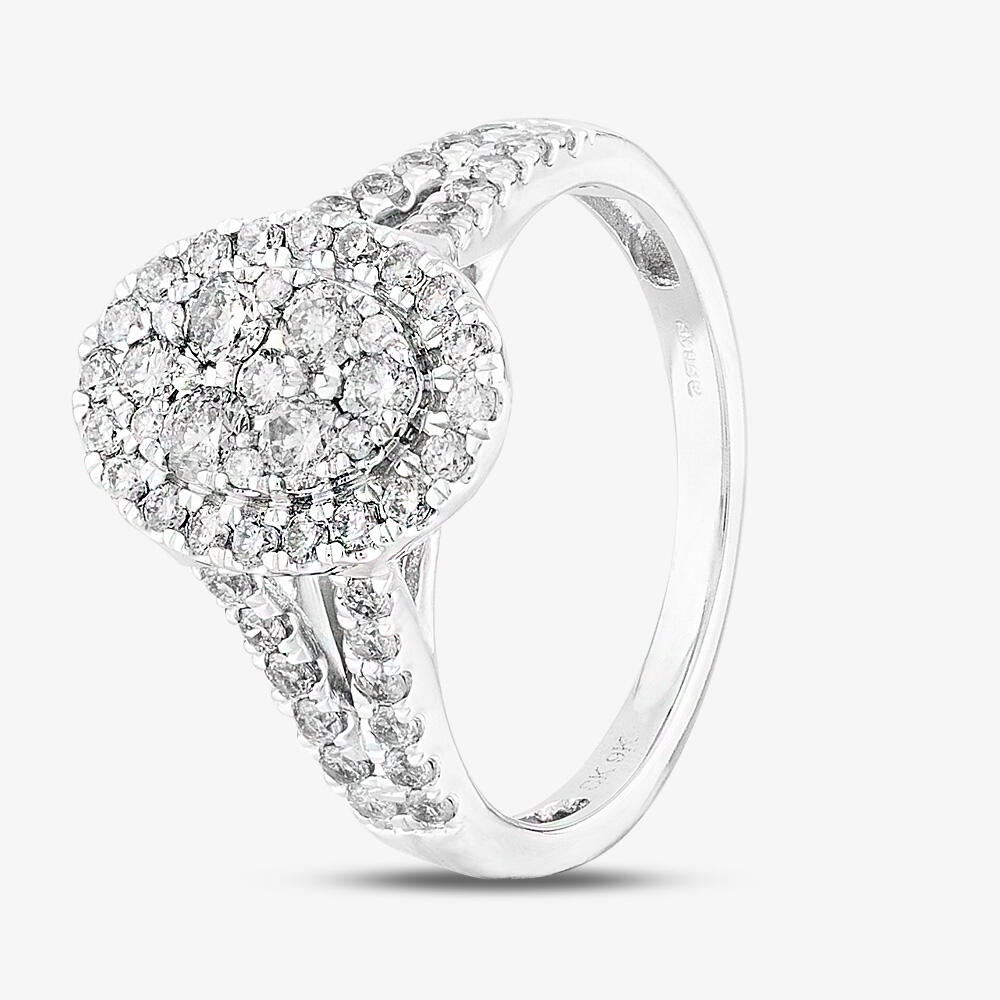 Pure Brilliance 9ct White Gold 1.00ct Diamond Split Shouldered Oval Cluster Ring THR21963-100 M