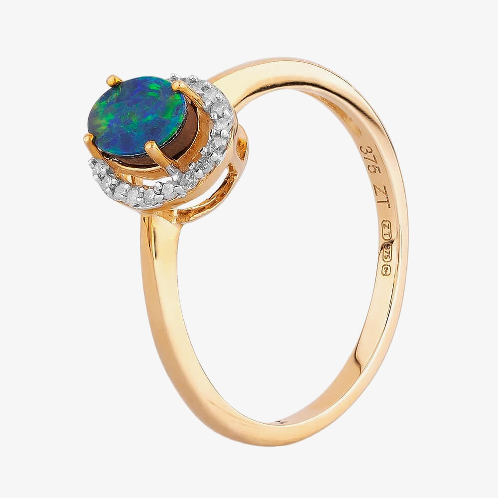 9ct Gold Oval Opal Diamond Halo Ring OJS0004R  L
