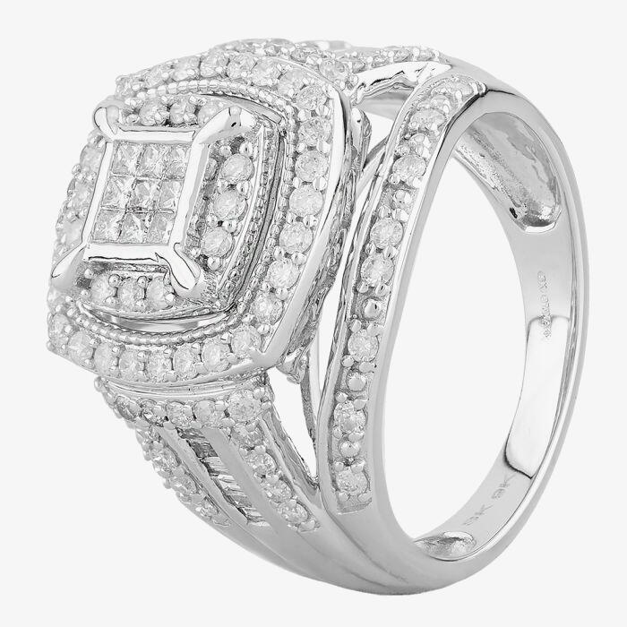 9ct White Gold 1.00ct Diamond Tier Cushion Cluster Ring THR23692-100 P