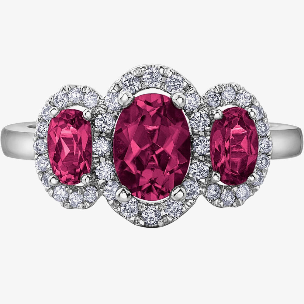 9ct White Gold Ruby 0.25ct Diamond Triple Cluster Ring 4342WG-10 O