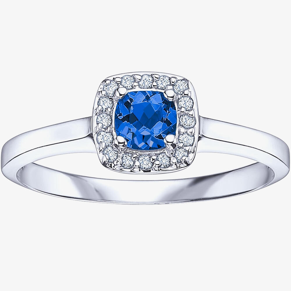 9ct White Gold Sapphire 0.07ct Diamond Ring 51Y61WG-10 M (SAP)
