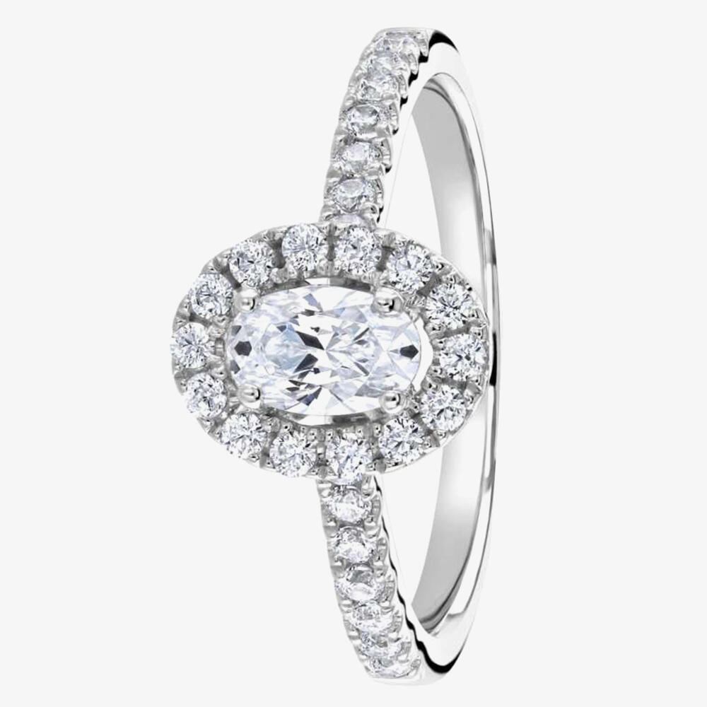 1888 Collection Platinum Certificated 0.50ct Oval-Cut Diamond Halo Cluster Ring RC2028(6X4)(.50CT PLUS)- F/SI2/0.77ct