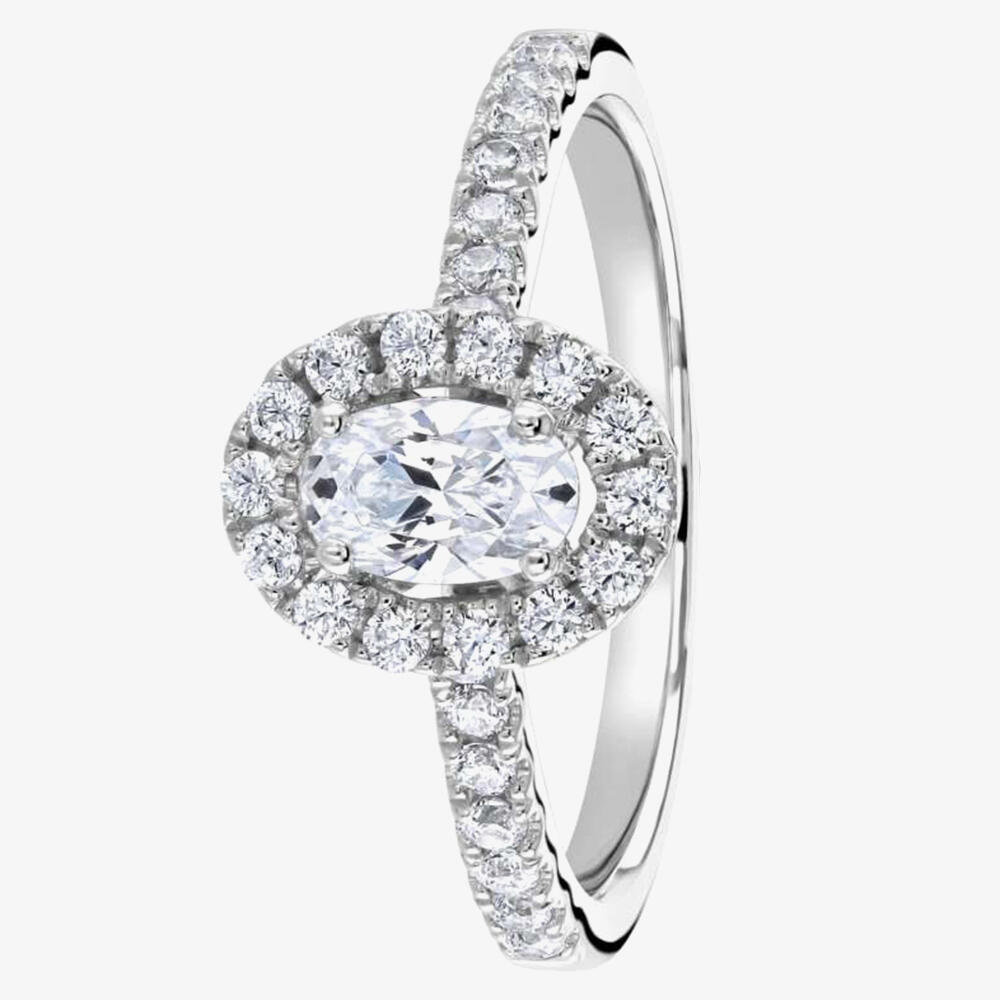 1888 Collection Platinum Certificated 0.75ct Oval-Cut Diamond Halo Cluster Ring RC2028(7X5)(.75CT PLUS)- D/SI2/1.16ct