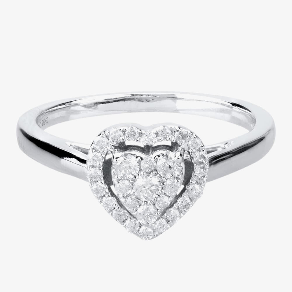 9ct White Gold 0.25ct Diamond Heart Cluster Ring THR10927-25 K